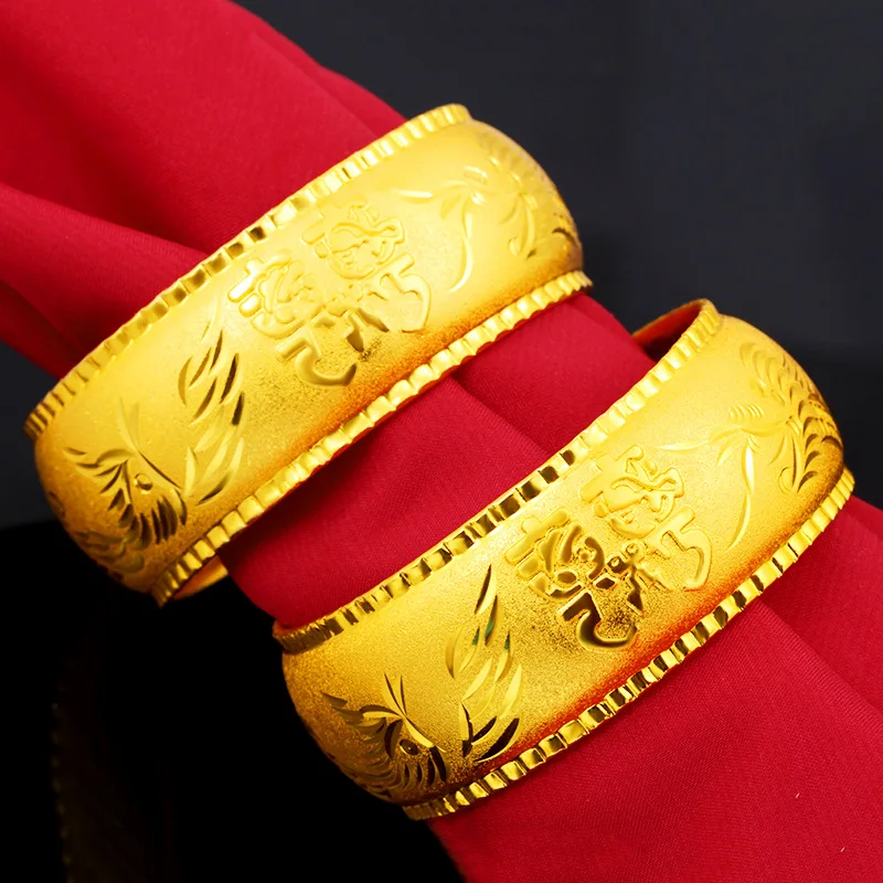 18-ти кратного желтого золота браслет для женщин в винтажном стиле двойное