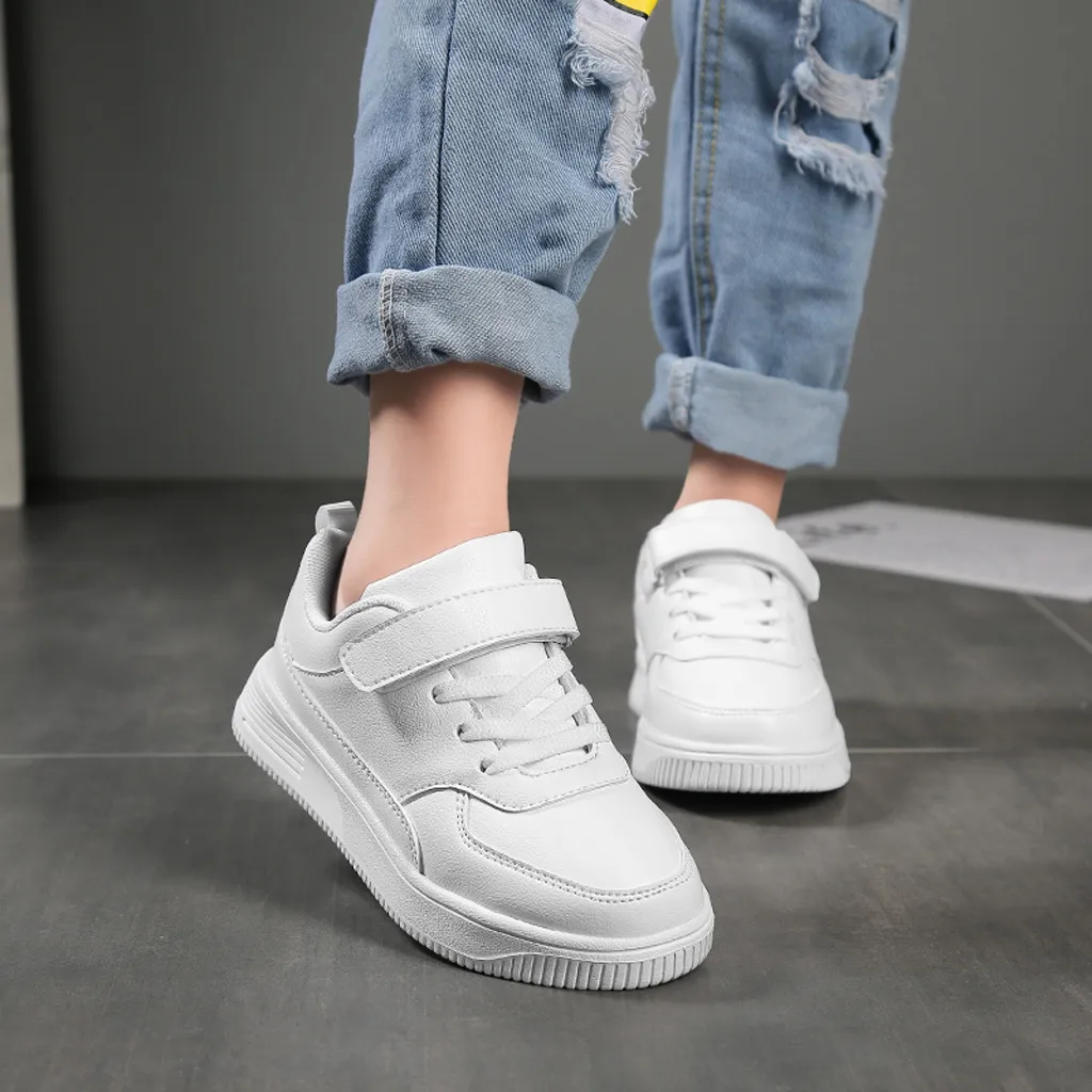 Boys And Girls Breathable Classical Sneakers Shoes Fashion Non-slip Casual Shoes Solid Shallow Hook& Loop Children Shoes