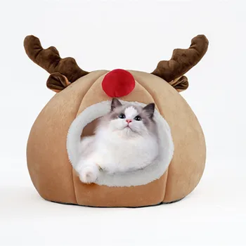 

Pet Cat Bed House Cave Cute Elk-shaped Pet Sleeping House Winter Warm Pet Bed Kennel Nest For Dog Cat Pet Nest Bed Christmas