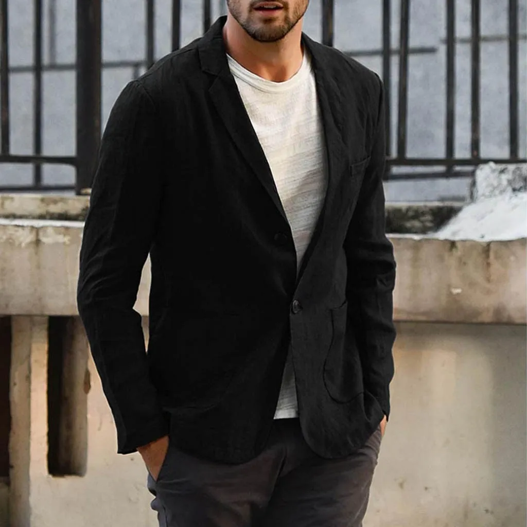 New Arrival Men Blazer Linen Jacket Slim Fit Coat Casual Outwear Single Breasted Male Jacket Coats High Quality plus size