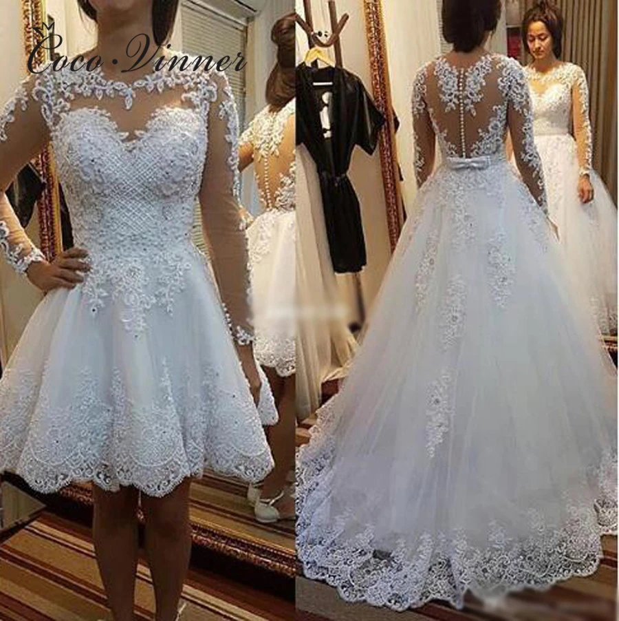Robe De Mariée 2 En 1 Pearls Beads 2 In 1 Brazil Wedding Dress Vestido De Novia Lace Appliques  Detachable Train A Line Wedding Dresses W0278 - Wedding Dresses - AliExpress