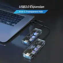 Orico, USB 3,0, концентратор, прозрачный, 4 порта, USB 3,0, концентратор, кард-ридер, Hab, станция, док-станция для ноутбука, ПК, для чтения карт памяти SD, TF