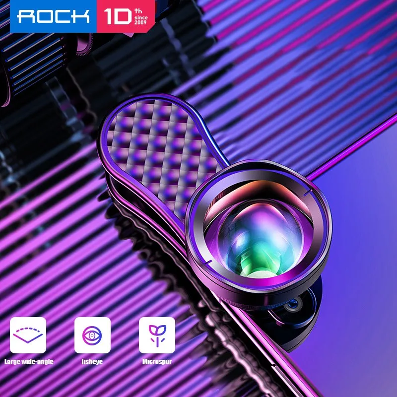

ROCK Phone Lens Kit 0.6x Super Wide Angle 15x Super Macro Lens Fish eye HD Camera Lens for iPhone XS XR Xiaomi Mobile Phones