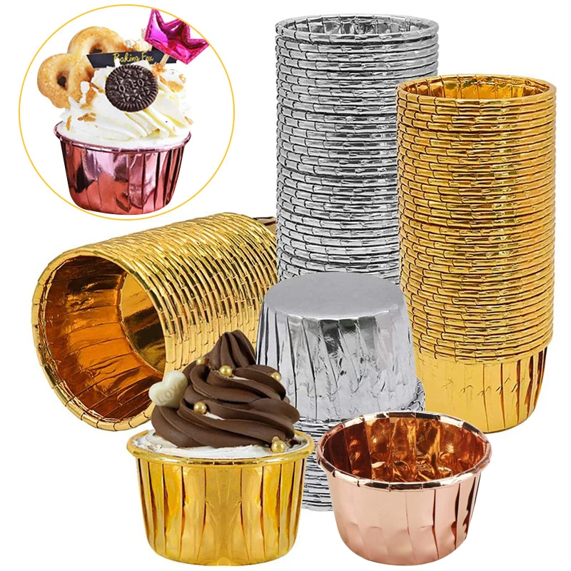 

50PCS Cake Cup Cake Packaging Box Double-sided Aluminum Foil Coating Oil-proof High-temperature Baking Mold Party Supplies