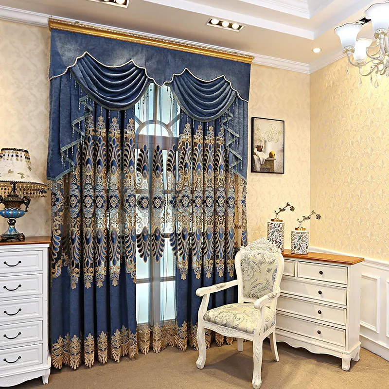 

European Style Transparent Chenille Embroidered Curtain Living Room Bedroom Curtain Cloth