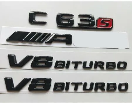 Блестящие черные 3D буквы C63s Для AMG V8 BITURBO эмблемы для Mercedes W204 W205 - Цвет: Gloss Black