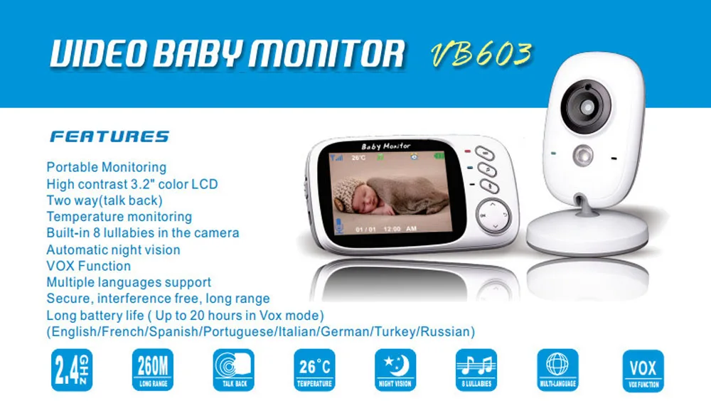 Monitor do Bebê com Câmera de Vídeo sem Fio Polegada Tela Colorida Noite Versão Falar Volta Intercomunicador Bebê Babá Câmera Segurança Vb603 3.2 17 vídeo sem fio 3.2 Polegada tela colorida