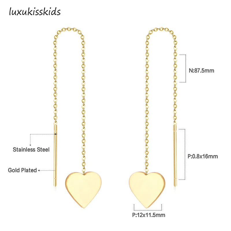 Роскошные золотые/серебряные серьги-капли в форме сердца из нержавеющей стали 316L, длинные висячие и висячие серьги, ювелирные серьги для женщин, подарок