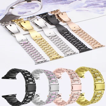 

Diamond-studded strap for Apple watch band 44mm 40mm 42mm 38mm correa Apple iWatch series 4 3 2 Luxury stainless steel Bracelet