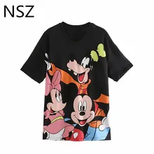 NSZ негабаритная летняя черная футболка женская мультяшная Женская Футболка женская хлопковая футболка с коротким рукавом Топ Camisa Feminina Ropa