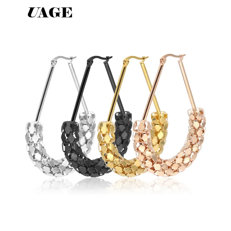 UAGE Stainless steel Popcorn Circle Hoop Earrings (1pair) Jewelry For Women Fashion 3 Size Choices White / Yellow Gold Color | Украшения и