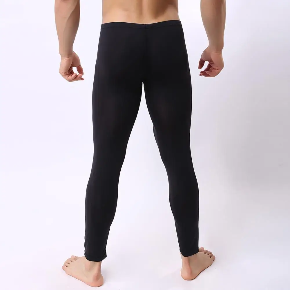Мужские сексуальные новые стильные облегающие супер-тонкие термобрюки средняя талия сплошной цвет бесшовные спортивные облегающая Фитнес-Леггинсы для мужчин