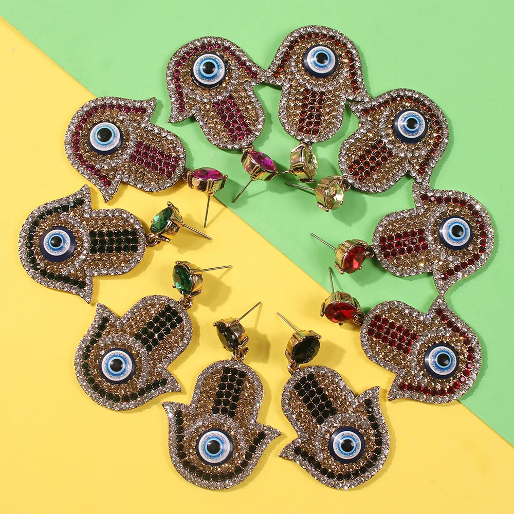 Креативные длинные висячие серьги в виде турецких глаз для женщин, модные циркониевые жемчужные висячие серьги с кисточкой Fatima Hand, ювелирные изделия