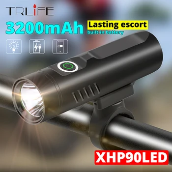 

2020 XHP90 Flashlight Most Powerful 3200mAh For Bicycle Light XHP50 Torch USB Rechargeable Battery Cycling as power bank