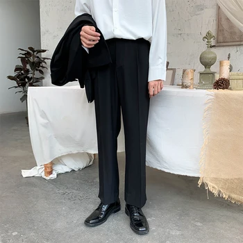 

Men Casual Suit Pant Male Vintage Fashion Black Straight Pant Streetwear Trousers
