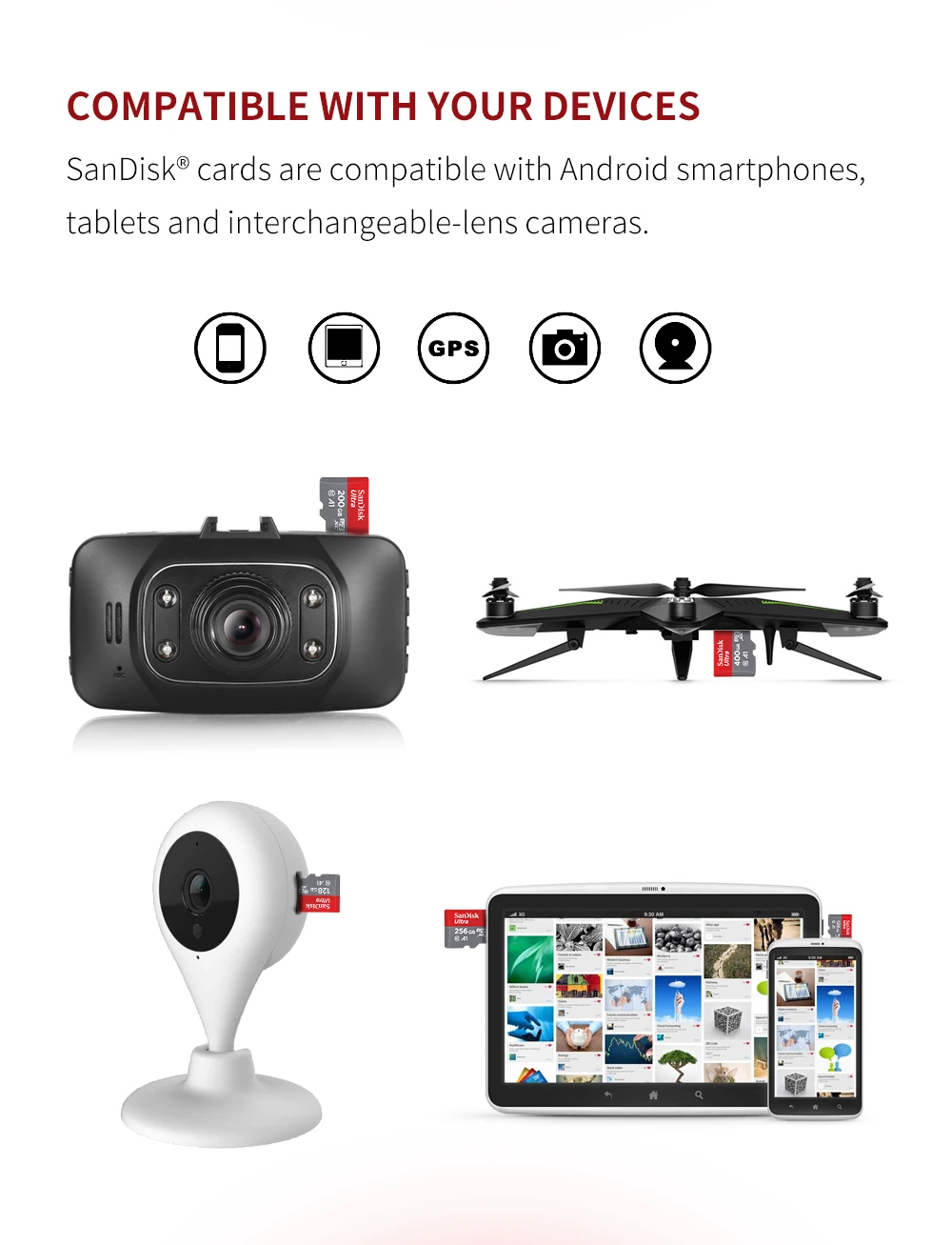 Sandisk Micro SD карта 64 Гб 128 ГБ 200 256 400GB10 0 МБ/с./с TF SDHC/SDXC памяти 16 32 98 для