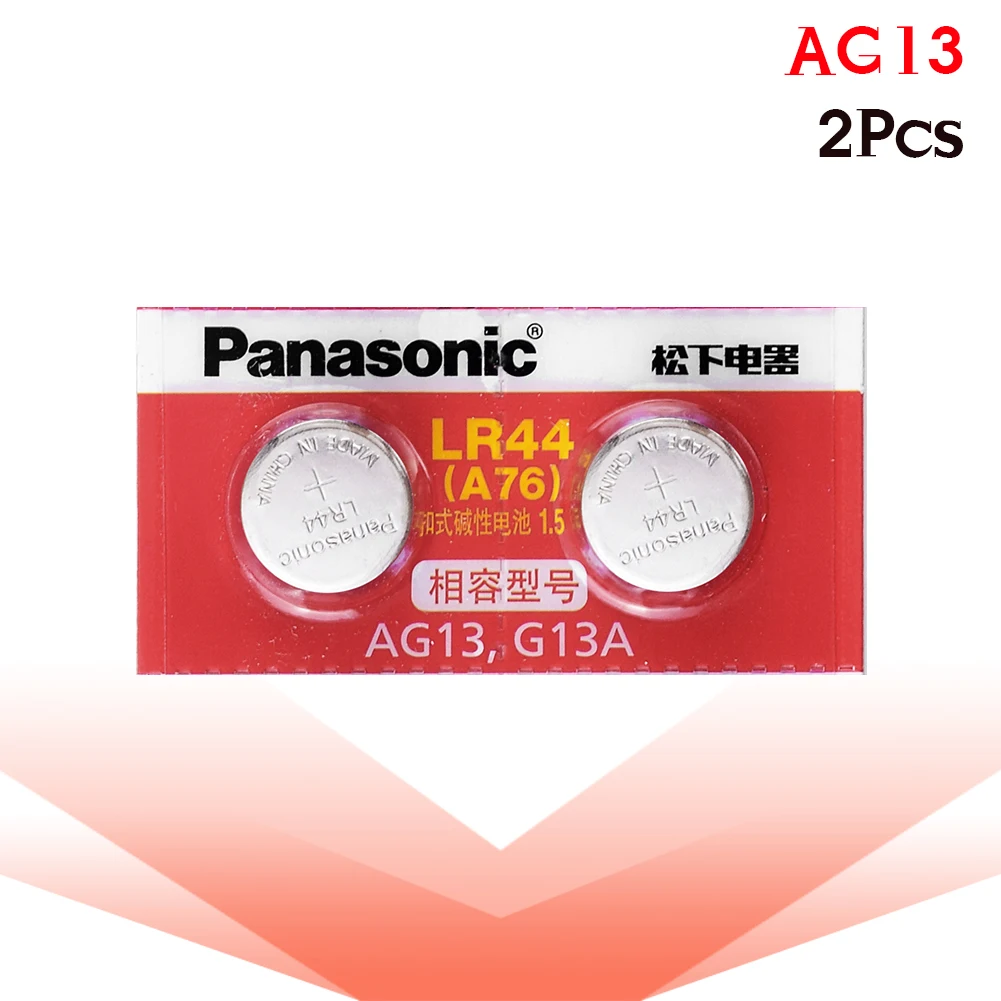 Panasonic, 2 шт., 1,5 в, AG13, LR44 Lr, 44 батареи, цинковая кнопка, монета, Целла, для мужчин и женщин, часы, батарея, SR1154, SR44, SR44SW, SR44W
