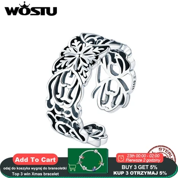 

WOSTU 2019 European 925 Sterling Silver Flower Vintage Ring Finger Adjustable Size Rings For Women Party Silver Jewelry CQR500