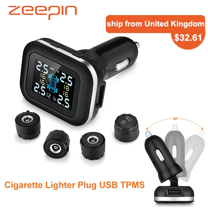 Pаспродажа Автомобиль TPMS прикуривателя USB шин Давление мониторинга Системы 4 внешних датчиков PSI BAR в реальном времени Авто протектор шины сигнализации