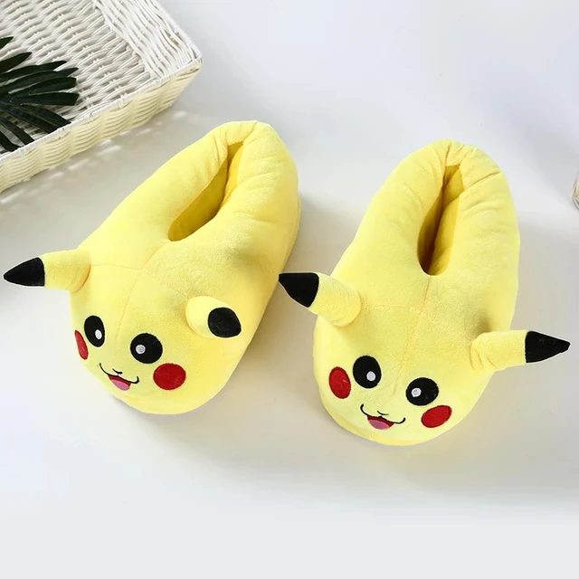 Pokemon Pikachu Kawaii Plush Slippers 3D Cartoon Winter Warm Plush Fur Home Shoes Indoor Anime Gift for Kids Children Girls