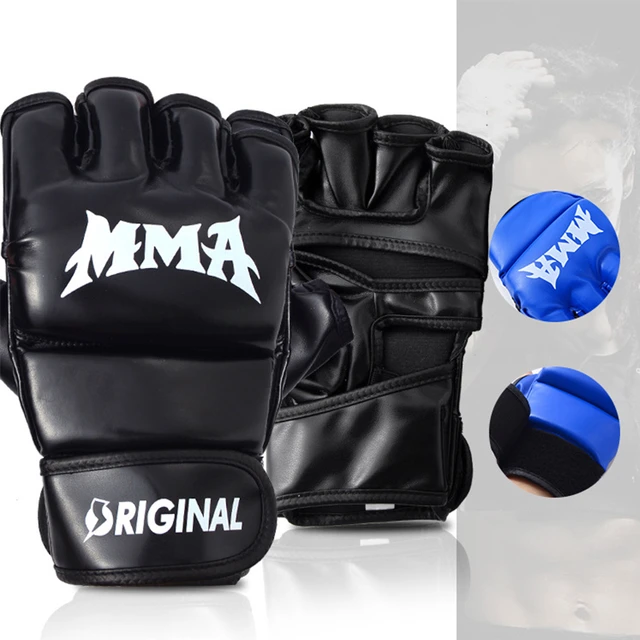 Gants de Boxe en Cuir PU Mitaines MMA Muay Thai Entraînement