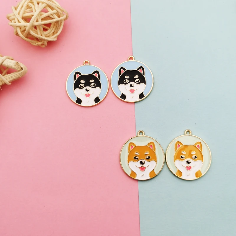 

10pcs/pack Husky Dog Enamel Charms Round Design Tag Pendants for Jewelry Making Earrings Bracelet Floating Golden Base 26*28mm