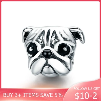 

CodeMonkey 100% 925 Sterling Silver Lovely Animal Pug Dog Head Charm Beads fit Women Charm Bracelets & Necklaces DIY Jewelry 834