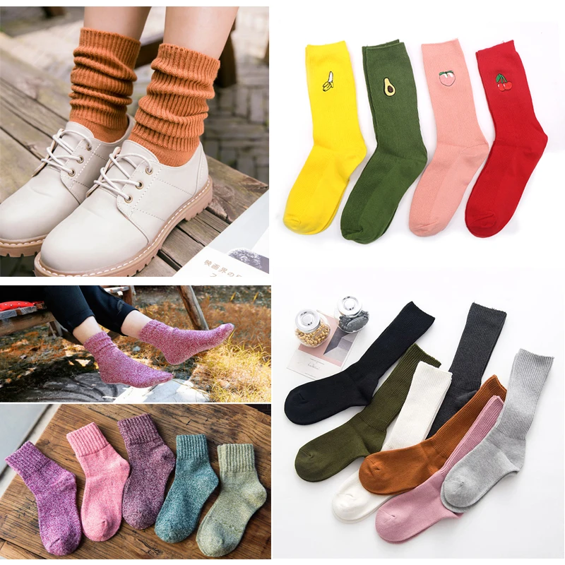 

Harajuku Retro Women Lady Cotton Loose Socks New Fashion All Seasons Striped Embroidery Series Women's Short Socks Sox Meias