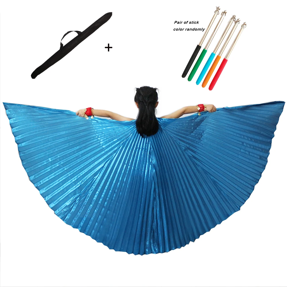 Детские крылья для танца живота, крылья для девочек Isis, Болливуд, Восточный Египет, Египетский танцевальный костюм, крылья с палкой, сумка для детей - Цвет: Ocean blue