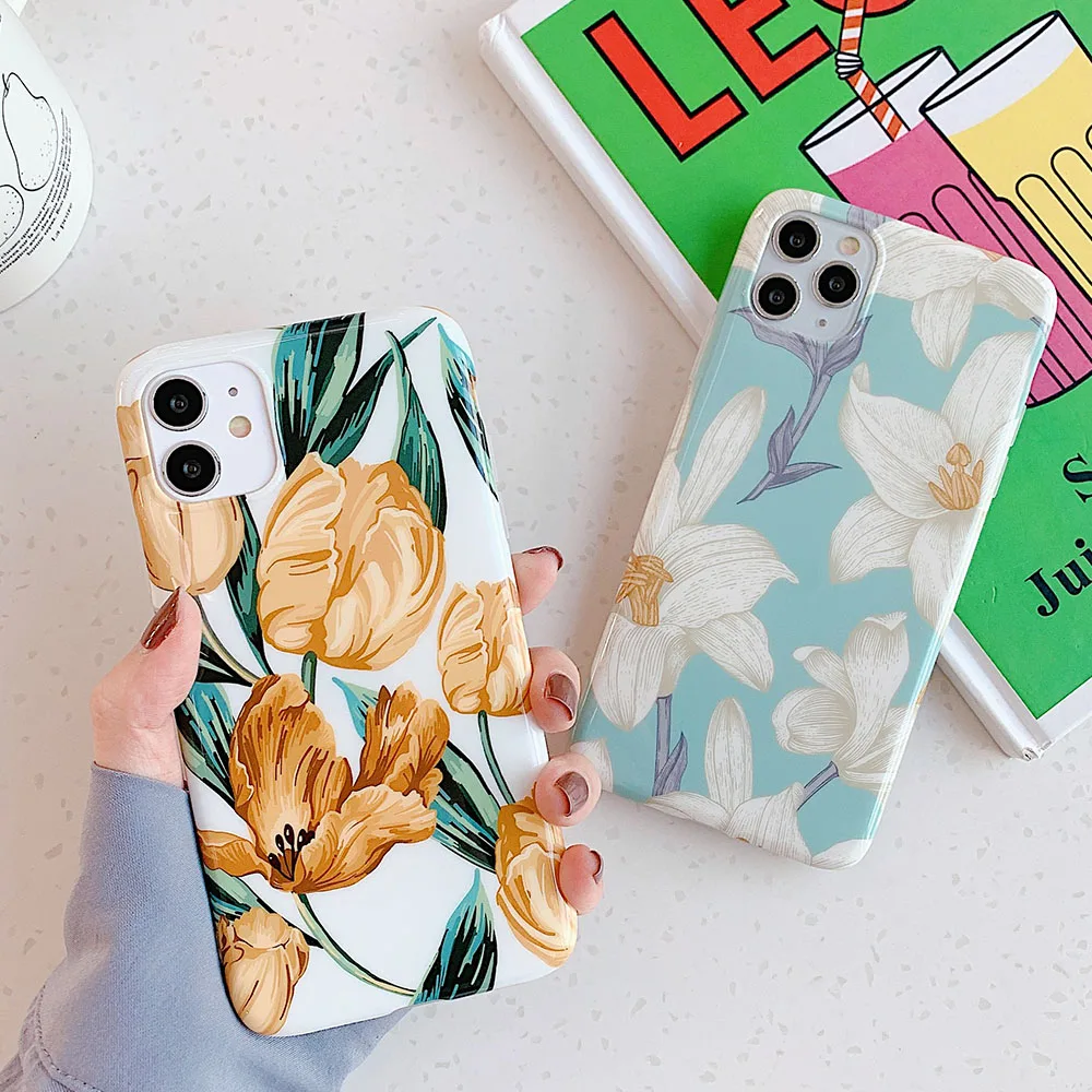 Художественные цветочные чехлы для телефонов iPhone 7 8 Plus XR XS Max 11 Pro X мягкие