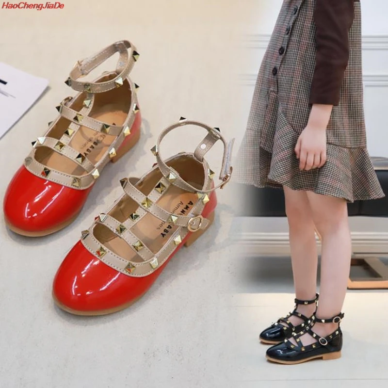 Children casual shoes girls spring autumn leather shoes fashion Rivet princess baby shoes Kids girls shoes school party