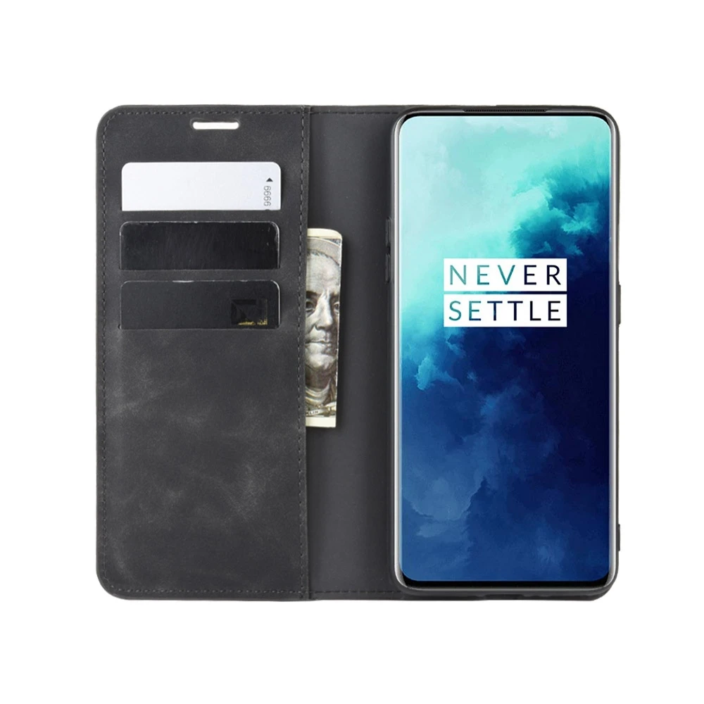 Чехол для телефона для OnePlus 7T Pro ретро-кожа бизнес Магнитный всасывающий кожаный чехол с кошельком-скобой-патроном