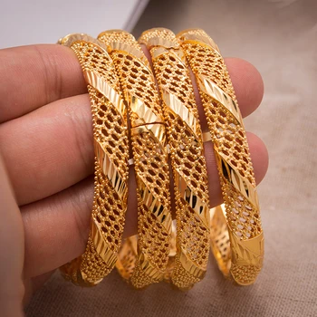 

4Pcs/lot Delicate Flower Cuff Bracelets & Bangles For Women Men Gold Color Can Open Male Female Bangle Bracelet Fashion Jewelry