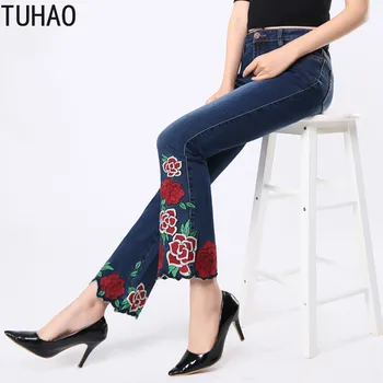 

TUHAO Women's Elastic High Waist Jeans Plus Size 5XL 6XL 7XL Fashion Women Mom Jeans Skinny Stretch EMBROIDERY Denim Pants WM22