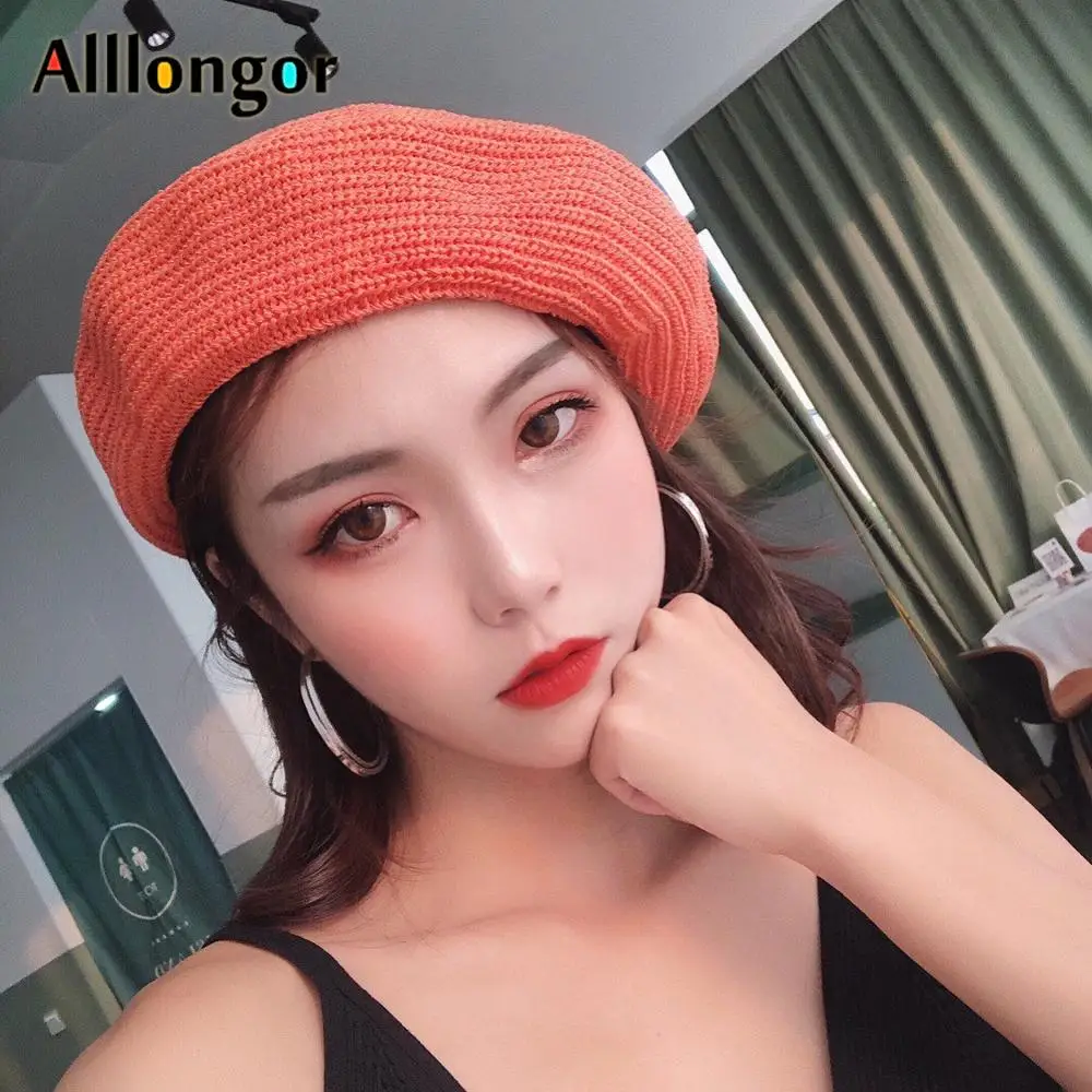 

Fashion 2019 Summer Cap french Knit beret femme woman berets breathable solid boinas para mujer Painter Hat