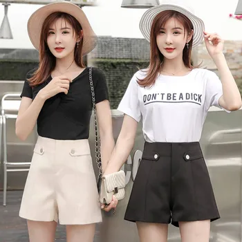 

B 2020 Summer Women's Shorts New Elegant Fashion Design Wide Leg Shorts High Waist Solid Color Casual Zipper Fly Hot Shorts