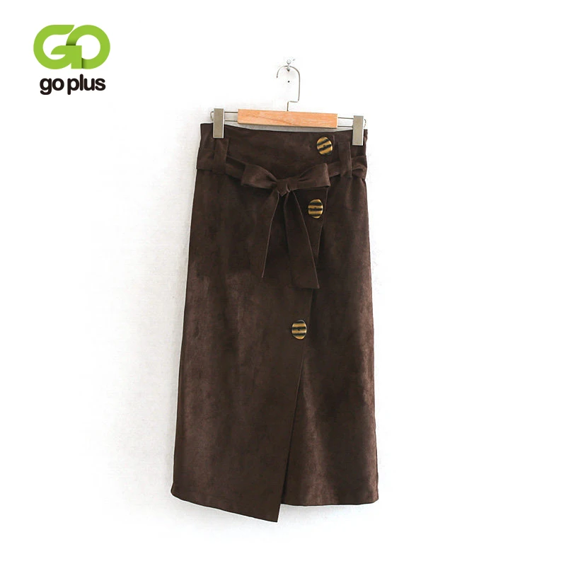 GOPLUS, зимняя женская юбка, повседневная, высокая талия, до середины икры, юбки для женщин, s пуговицы, бант, Faldas Mujer Moda Jupe Femme C8291