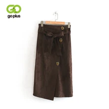 GOPLUS, зимняя женская юбка, повседневная, высокая талия, до середины икры, юбки для женщин, s пуговицы, бант, Faldas Mujer Moda Jupe Femme C8291