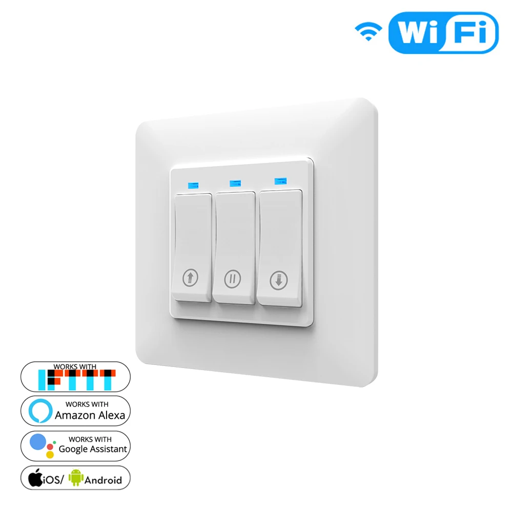 WiFi Smart Push Button Curtain Roller Blinds Shutter Switch Tuya Remote Control Motorized Motor Works with Alexa Google Home