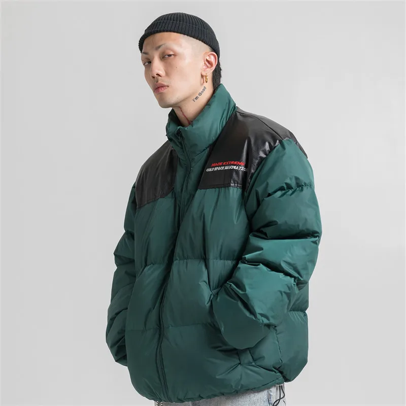 Men Winter Thick warm Letter embroidery Patchwork Oversized windproof Parka jacket Streetwear man Cotton Padded Outerwear