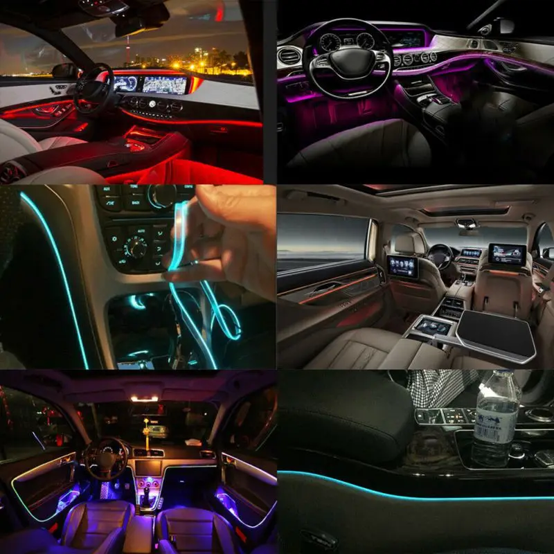 Автомобильные RGB волоконно-оптические атмосферные лампы, автомобильный интерьерный светильник, декоративная приборная панель, пульт дистанционного управления или управление через приложение
