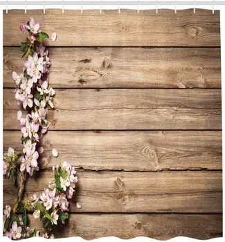 

Rustic Shower Curtain Spring Flowering Tree Branch on Weathered Wooden Blooming Orchard Image Cloth Fabric Bathroom Decor Set