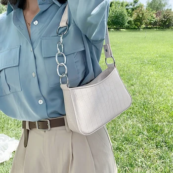 

PU Leather Pure Color Chain Tote Women Casual Shoulder Messenger Bags Purses Youth Ladies Simple Versatile Bag