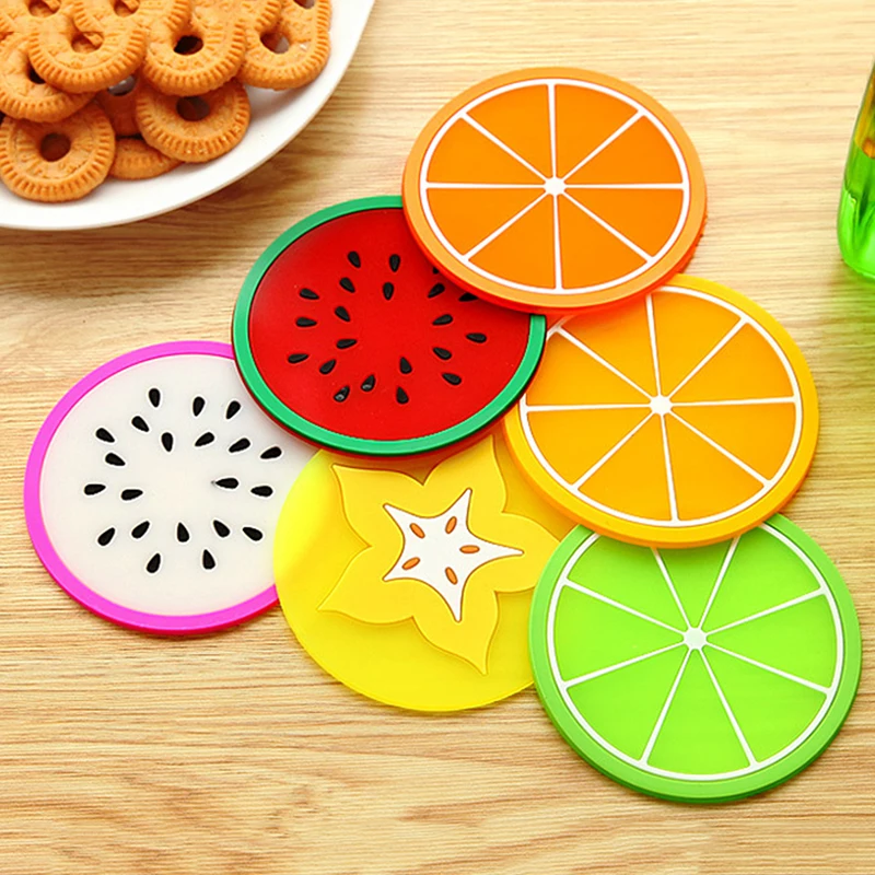 

1pcs Soft Pvc Coaster Fruit Shape Silicone Cup Pad Slip Insulation Pad Cup Pad Hot Drink Mat Mug Stand Home Kitchen Accessories