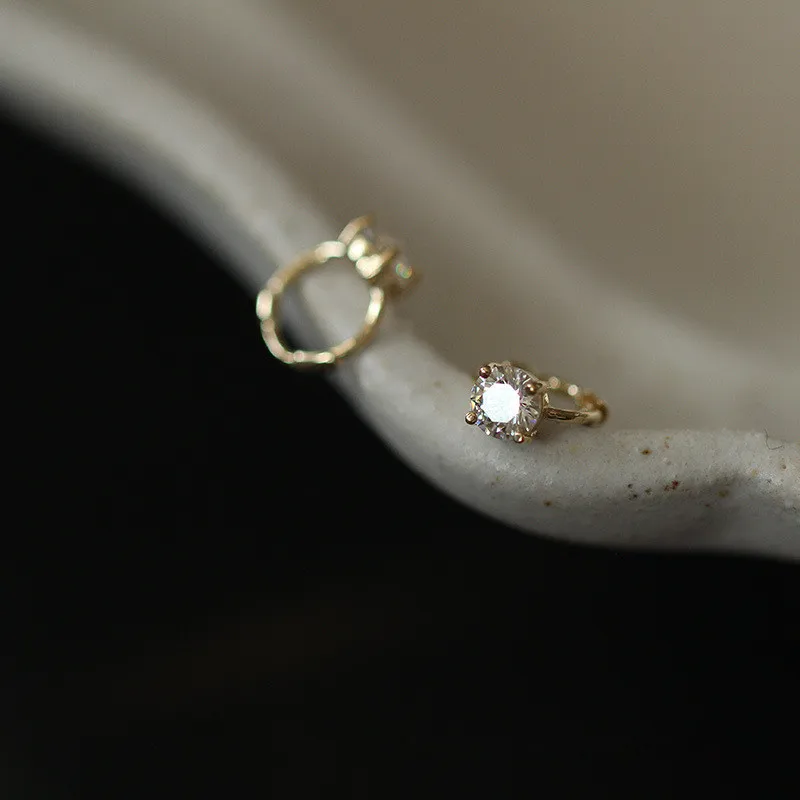 925 Sterling Silver Korea Simple Four Claws Inlaid Zircon Stud Earrings Women Plating 14K Gold Wedding Party Jewelry Gift - Image 3