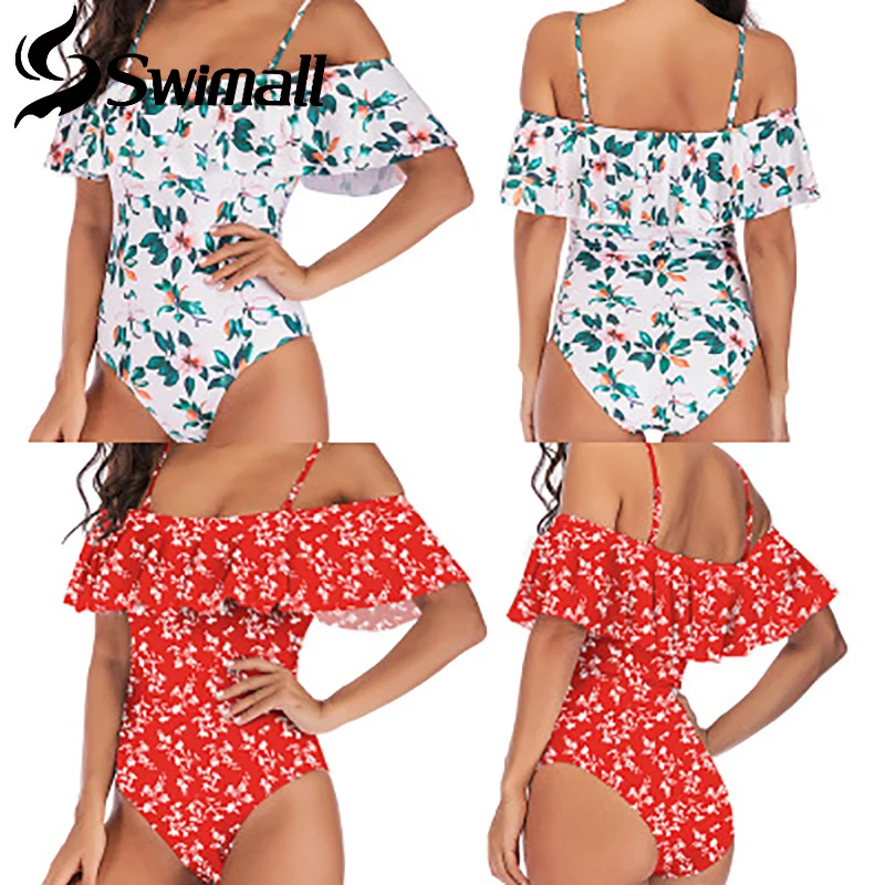 

One Piece Swimsuit Siamese ruffle bikini 2019 Sexy Leaf Print Swimwear Beachwear bathing suit women Monokini Swimsuit Female