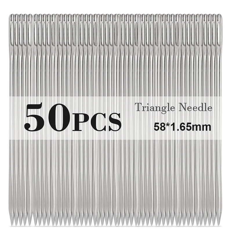 Triangle 50PCS Остроконечная призма, острый инструмент, Кожевенная игла для шитья, круглая головка, тупой пинт, для вышивки, вышивка, золотой хвост, иглы для больших глаз - Цвет: Triangle 50PCS