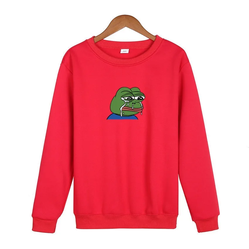 O-Neck Hoodie Sad Frog Print Mens Fashion Brand Sweatshirt Men Women Hoodie Pullover New Autumn Hip Hop Streetwear hoody - Цвет: red    ku