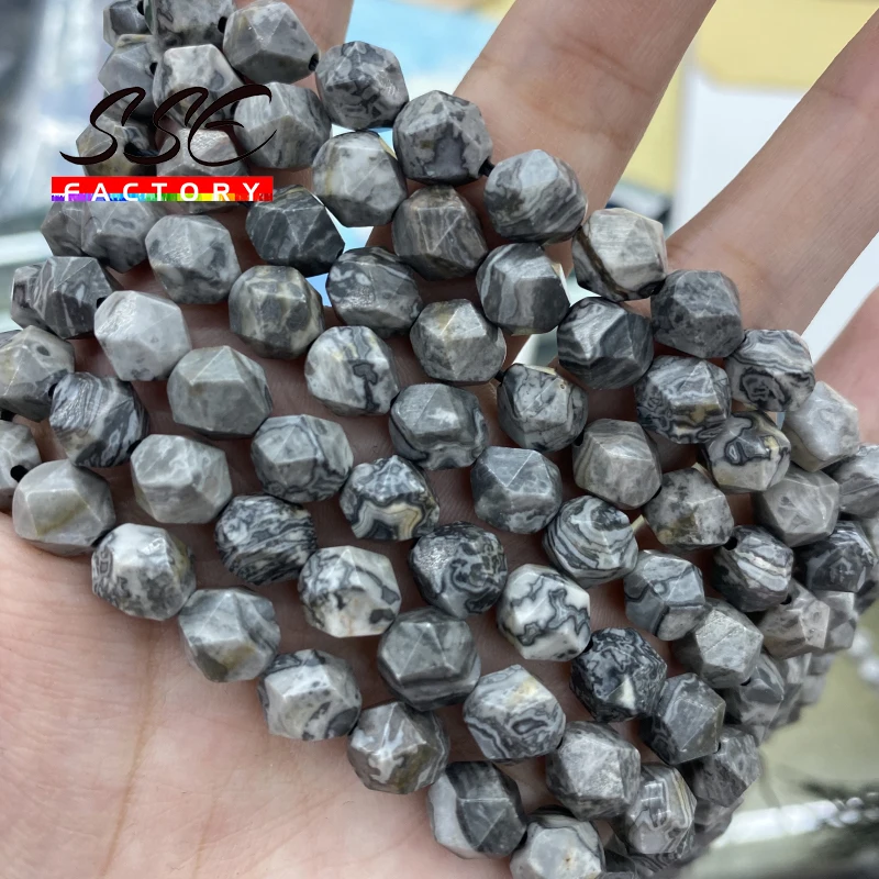 

Faceted Natural Stone Map Jaspers Round Beads Loose Spacer Beads 15" Strand 6 8 10 MM Pick Size For Jewelry Making DIY Bracelets
