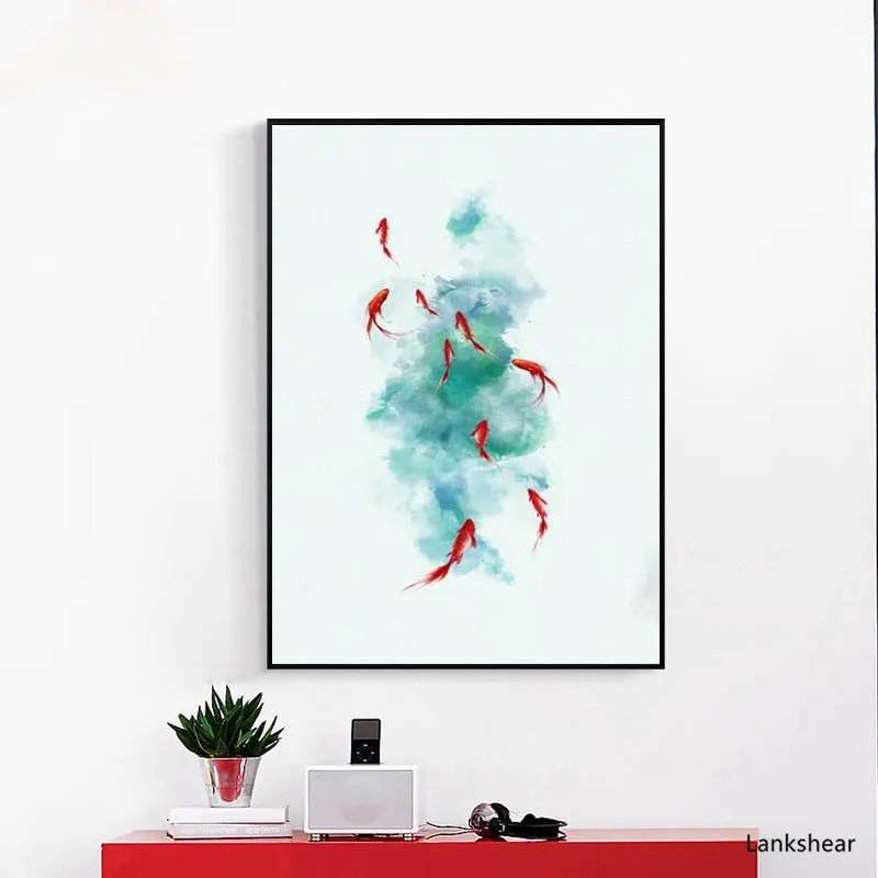 

New Chinese Style Minimalist Wall Art Ink Koi Paintings Abstract Canvas Posters and Prints Home Room Decoration Wall Pictures